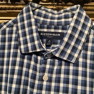 Mizzen + Main Leeward Blue White Plaid Trim Fit L/S Shirt Men’s Med
